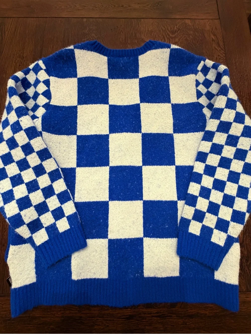 Vans Blue and White Checkerboard Cardigan Sweater with pockets size Large